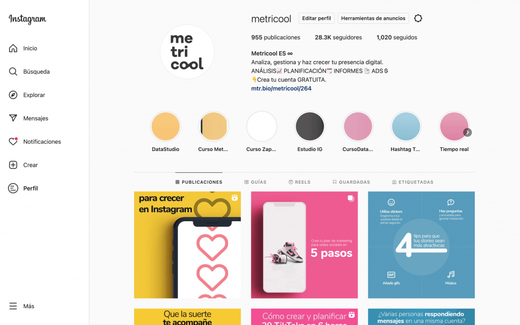 référencement sur le profil Instagram metricool